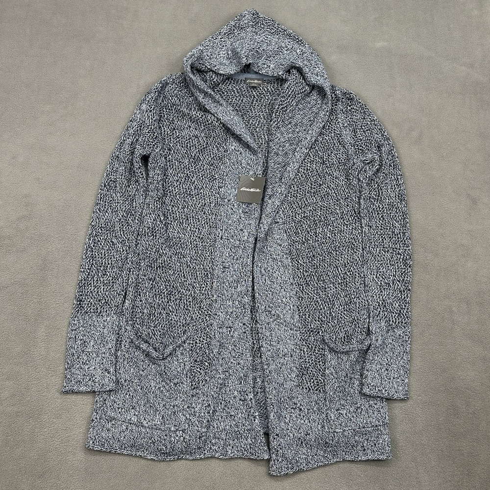 Eddie Bauer‎ Women's Beachside Hooded Cardigan Blue Sz Small Linen Beach Coverup